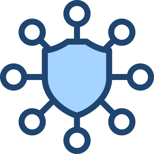 Shield surrounded by network nodes representing threat intelligence