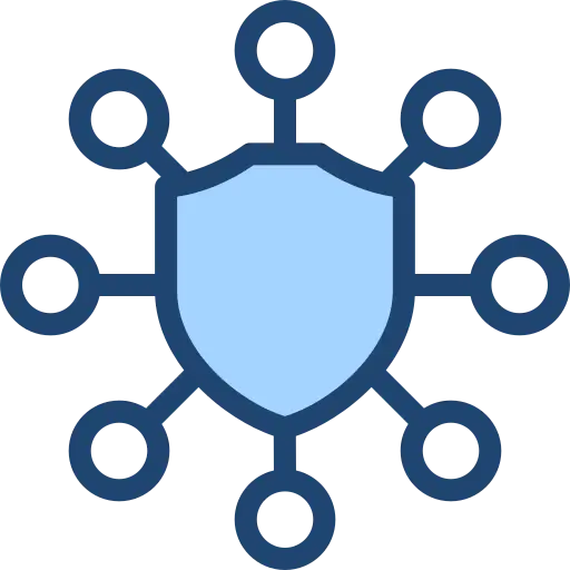 Shield surrounded by network nodes representing threat intelligence