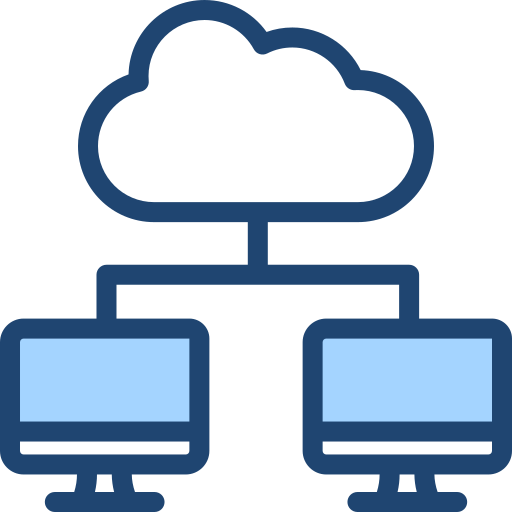 Icon of a cloud connected to two desktop computers