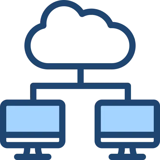 Icon of a cloud connected to two desktop computers